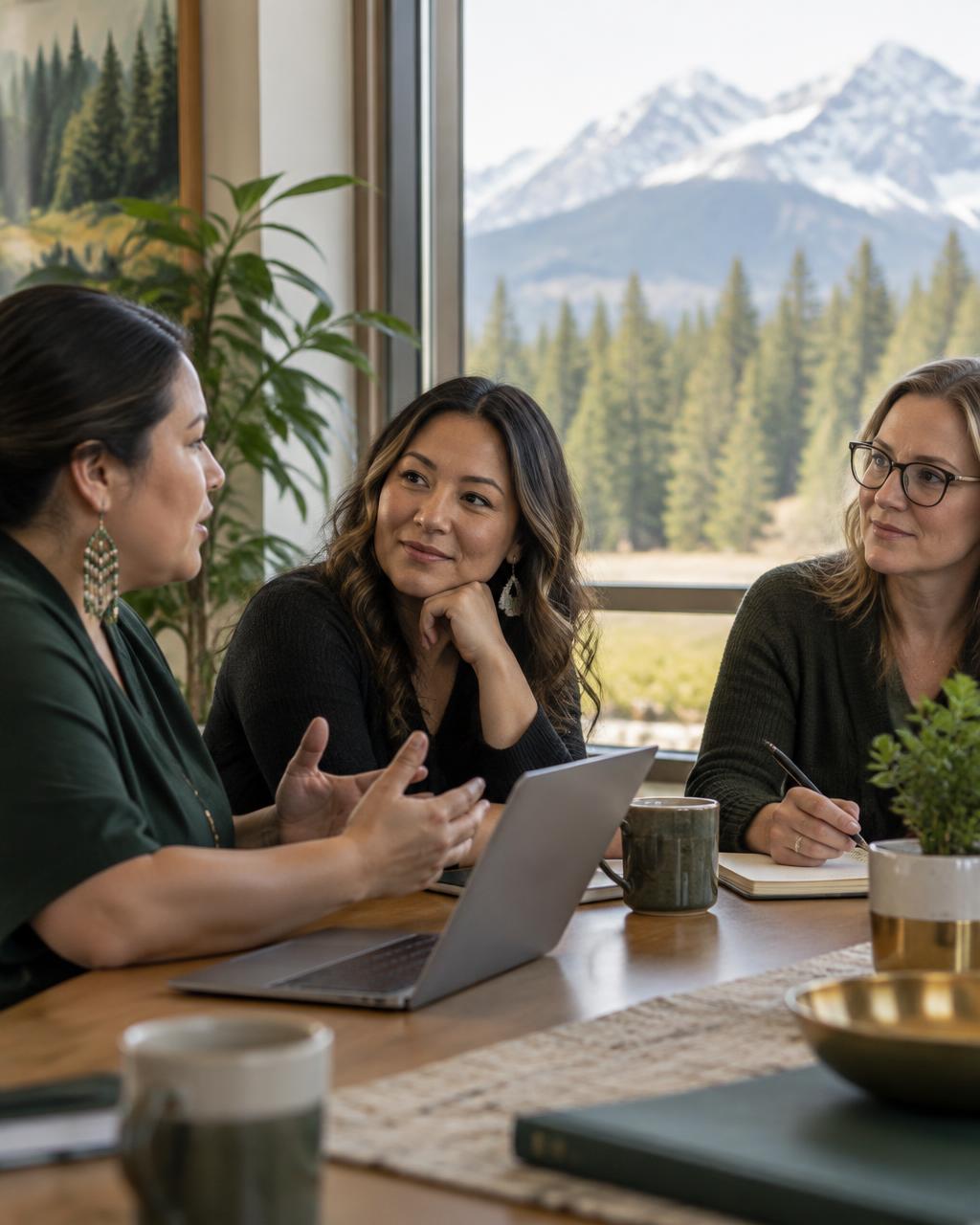 Women representing community partners in conversation